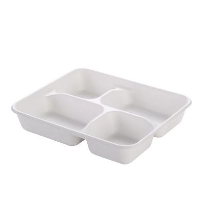 China New Design 4 Disposable Deep Compartment Biodegradable Sugarcane Bagasse Pulp Fast Food Disposable Tray For Lunch for sale