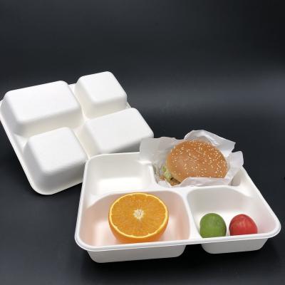 China 4-Compartment Disposable Biodegradable Bagasse Airline Food Supply Deep Paper Tray With Lid for sale