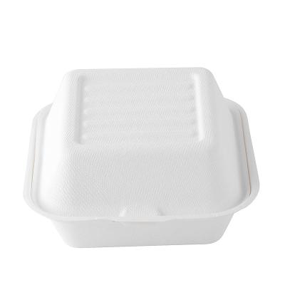 China New Disposable Hot Compostable Sugar Cane Clamshell To Go Box Disposable Bagasse Food Container Hamburger Box for sale