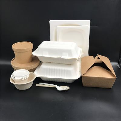 China Disposable Biodegradable Eco Sugar Cane Lunch Box Eco-Friendly Compostable Fast Food Clamshell To Go Containers For Microwave for sale