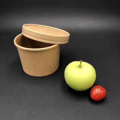 China Custom Print Disposable Kraft Paper Eco Friendly Take Away Hot Water Bowl Disposable Paper Rice Soup Bowl for sale