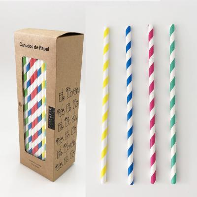 China Hot Sale Disposable Eco Striped Blue And White Kraft Paper Straws Person Wrapped Biodegradable Paper Drinking Straw In Bar Accessories for sale