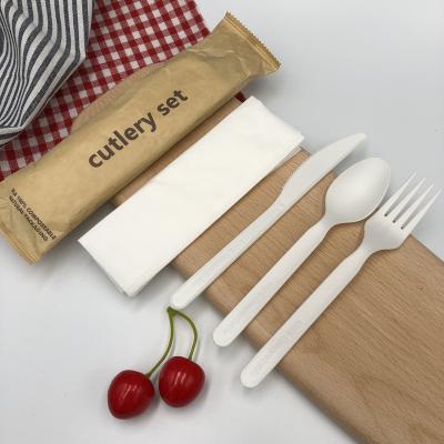 China 24pcs set of hot sale cpla travel sale knife fork napkin spoon kit disposable cutlery 165mm for supply for sale