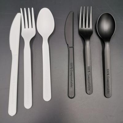 China Compostable Food Flatware Knife Safty Biodegradable Fork Spoon PLA Cutlery Person Wrapped Disposable Cutlery Set With Napkin for sale