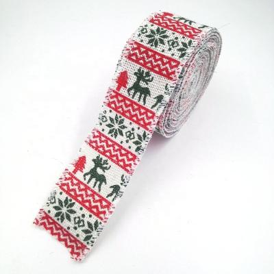 China Printing Cable Edge Burlap Burlap Ribbon Roll by White Deer Printed Christmas Gift Tree Garland Party Decoration Wholesale for sale