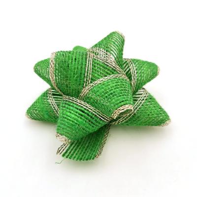 China Silver 4 Inch Edge Green Burlap Hessian Ribbon Star Gift Bow Gift Wrap Floral Luxury Self Adhesive Foil Decoration for sale