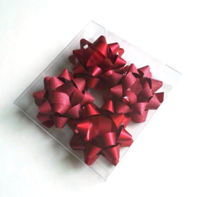 China Chrismtas 4 Wraps 9cm Christmas Gift Envelope Decoration Matte Printing Poly Curling Ribbon Luxury Red Star Bow Set for sale