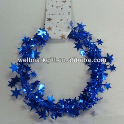 China Christmas Gift Wrap Metallic Blue Star Wired Tinsel Garland for sale