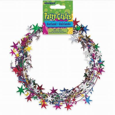 China Christmas Party DIY Craft Indoor Outdoor Metallic Multi Color PVC Christmas Yarn Star Tinsel Garland for sale