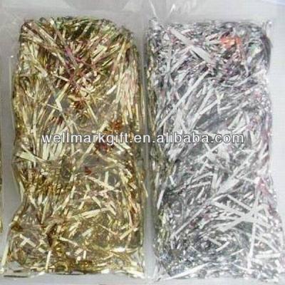 China Decorative Silver Gold Christmas Basket Filler Wrapping Paper Foil PVC Film Shred Fabric for sale