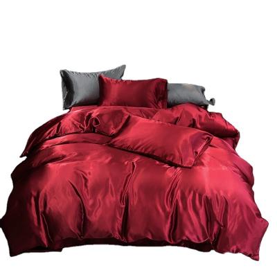 China Luxury Nondisposable Solid Colors Sheet Bedding Set, Queen Size Bedding Set, Silk Satin Bedding Set for sale