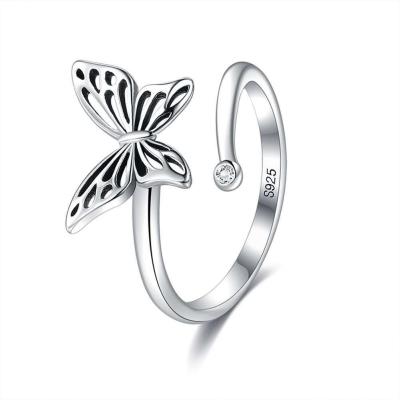 China Qings Romantic Butterfly Ring 925 Sterling Silver Open White CZ Ring With Cheap Price for sale