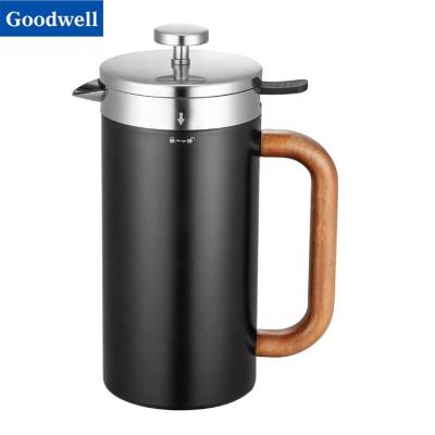 China Viable Black Wall Amazon Double Handle Stainless Steel Wooden French Press and Coffee Press Stainless French Press Coffee Maker 1000ml for sale