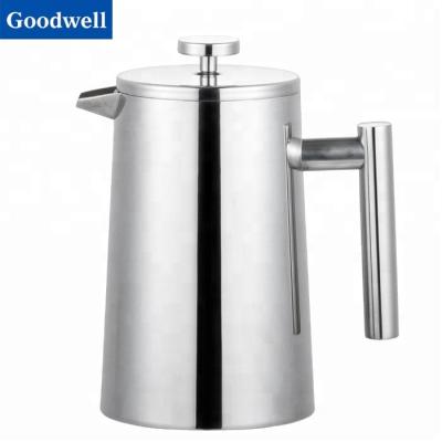 China Hot Sale 1000ML/34OZ High Polished Double Wall Stainless Steel French Dip Coffee Maker French Press Coffee Press 1000ML for sale