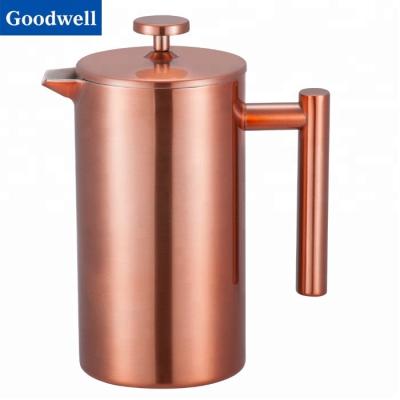 China Viable** Double French Press Coated Copper and Stainless Steel 1L French Press Coffee Maker Wall Coffee Press Stainless Steel for sale