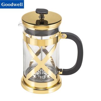 China Popular *Amazon Gold Plating Glass Stainless Steel French Press Viable and 1000ml Coffee Press Stainless French Press Coffee Maker for sale