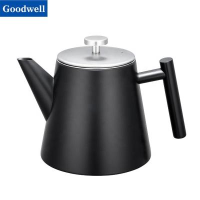 China *Amazon Sustainable Popular Black Coated Stainless Steel Double Wall Insulated Teapot And Teapot With Infuser for sale