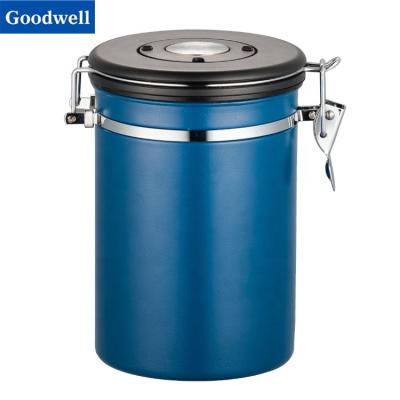 China Freshness Keeping *Amazon Popular Stainless Steel Coffee Airtight Canister For Tea Coffee Sugar Canisters With Scoop With CO2 Valve Blue Color for sale