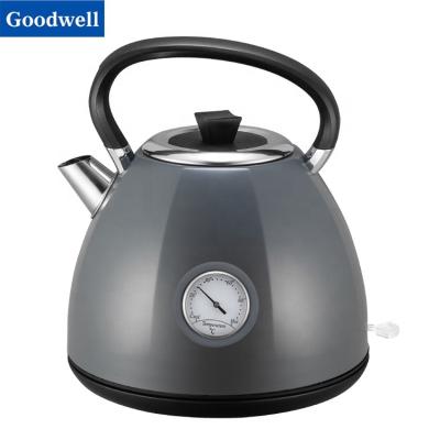 China Wholesale *New 360 Degree Rotation Low Design Stainless Steel Electric Kettles And Electric Water Kettles 1.7L With Thermometer Gray Color Coated for sale