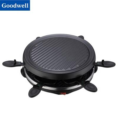 China Household *Amazon Popular BBQ 800W Adjustable Electric Grill and Electric Raclette Grills with 6 Non-Stick Grill Pan for sale