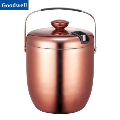 China Viable* Amazon Popular Copper Coated Double Wall Stainless Steel Wine Ice Bucket and Champagne Ice Bucket with Lid and Ice Tongs for sale