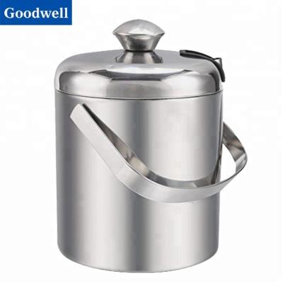 China Sustainable Popular High Polished Stainless Steel Double Wall Ice Bucket for sale