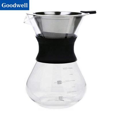 China Sustainable Popular Borosilicate Glass Heat Resistant Pour Over Coffee Pot Hand Drip Coffee Pot Coffee Maker for sale