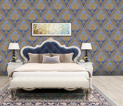 China Enviromeontal 3d non-woven wallpaper ceiling Damask wallpaper non-adhesive gold shiny wall background EUROPEAN cost-effective for sale