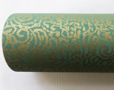 China Environmental protection modern waterproof non-polluted European style 3D glitter pattern gold green wallpaper for sale