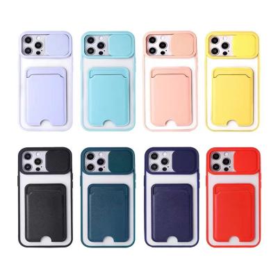 China Anti-drop push window card two in one case mobile phone case shockproof i 12 13 pro mini card slot mobile phone accessories for sale