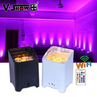 China V-Show 4pcs 6*18W RGBWA UV Remote Battery Uplight 6in1 LED Wifi Wireless Stage Light For Wedding DJ Party WBRF0606 for sale