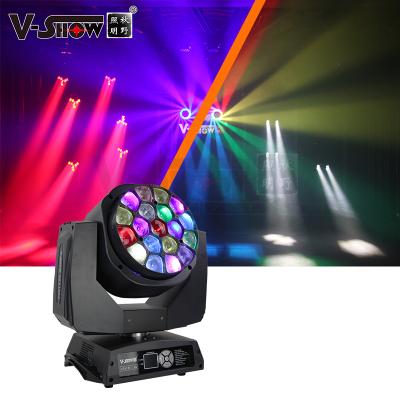 China Stage DJ Light V-Show Loud Power Bee Eye 19*15W RGBW Beam Wash Zoom Stage LED Moving Head Lights DJ Disco Club for sale