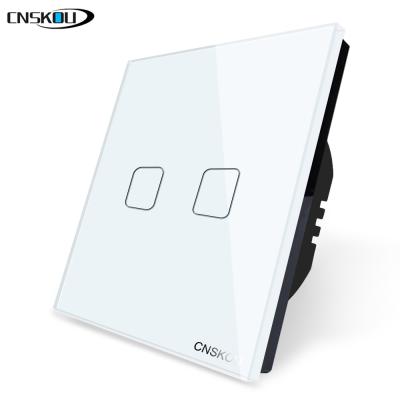 Cina Touch Screen Light Wall Switch EU/UK Standard Luxury Glass Panel 2gang 1way LED Wall Lamp Switch Touch Screen Switch in vendita