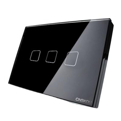 Κίνα Cnskou USA Standard Smart Home Switch 3 Gang 2 Way Wall Switch Black And White Touch Lamp Switch προς πώληση