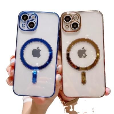 China Shockproof For iPhone 13 12 11 TPU Magsafes Cell Phone Case Clear Plated Magnetic Wireless Charging Protective Shell Case for sale