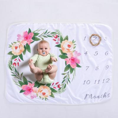 China Wearable Newborn Baby Age Milestone Covers Printed Monthly Baby Milestone Blanket for Baby Shower Party for sale