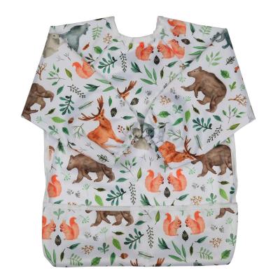 China infants & Waterproof Toddlers Custom Baby Bib Sleeved Shirt With Pocket 1-3 Years Toddler Watercolor Painting Woodland 15.3inx12.6in for sale