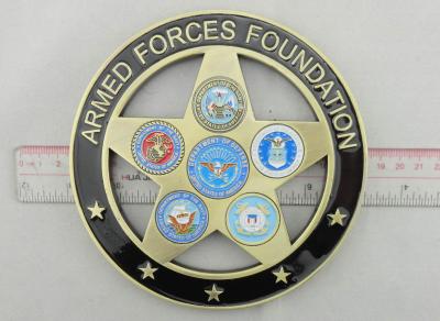 China Custom Armed Forces Foundation Badge, Zinc Alloy Souvenir Badges with Antique Brass Plating, Soft Enamel for sale