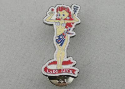 China Lady Luck Hard Enamel Pin, Zinc Alloy Hard Enamel Pin with Black Nickel Plating for sale