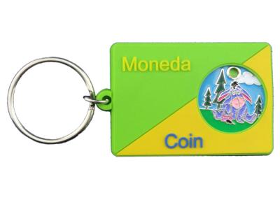 China Business Promotional Gift Moneda Soft Pvc Colorful Key Chain With Coin for sale