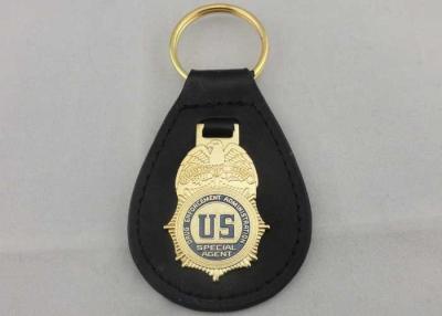 China Brass Personalized Leather Keychains With Gold Plating , US Agent Leather Key Chain for sale