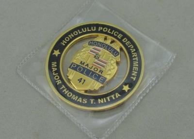 China Soft Enamel Personalized Coins Honolulu Police Department , Gold Plating 3D Zinc Alloy Coin 2.5 Inch for sale