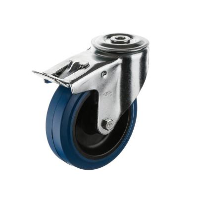 China PIVOT 200mm Swivel Bolt Hole Type Caster With Elastic Rubber Bule Wheel 8inch Industrial Rubber Caster Wheels for sale