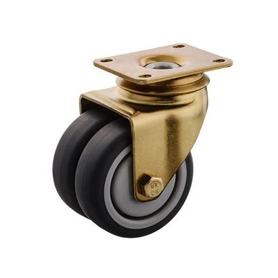 China Modern 3inch TPR Twin Wheel Caster For Airline Trolley Caster Zinc Plating Caster Tea Cart Caster Hand Push Trolley Yellow Caster for sale