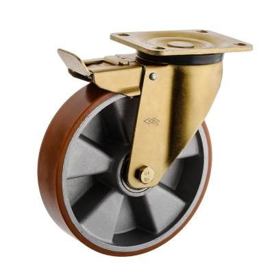 China SWIVEL Heavy Duty PU Caster With Aluminum Center Swivel Top Plate With Brake 6 Inch Caster Wheel for sale