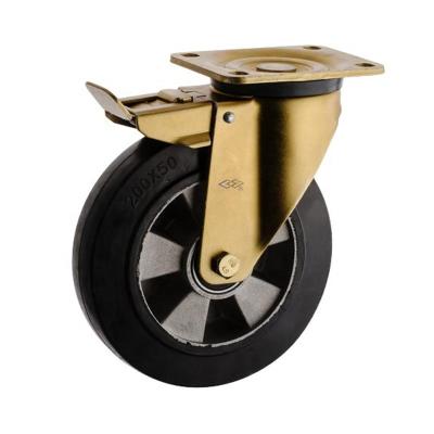 China PIVOT 150mm Swivel Brake Type Yellow Zinc Plating Heavy Duty Industrial Caster 250kg Caster With Rubber Wheel Duty Trolley Wheels for sale