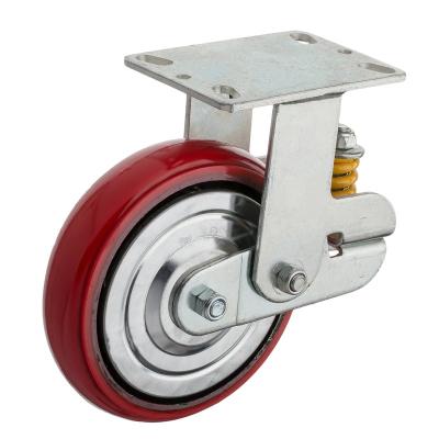 China PU Spring Load Heavy Duty Caster Wheel 150mm Shock Absorbing Shock Resistant Caster for sale