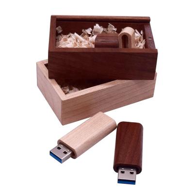 China High Quality Wooden USB Memory Stick With Wooden Box USB 2.0 3.0 Push Button USB Flash Drive for sale