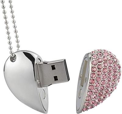 China Crystal Heart Shape USB Flash Stick Jewelry USB 2.0 Workout Necklace Thumb Drive Memory Stick Pendrive Pendant Rose for sale