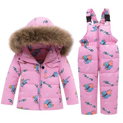 China JiAmy Winter Waterproof Kids Printed Ski Suit Snowboarding Jacket And Pants Set With Fur Hood for sale